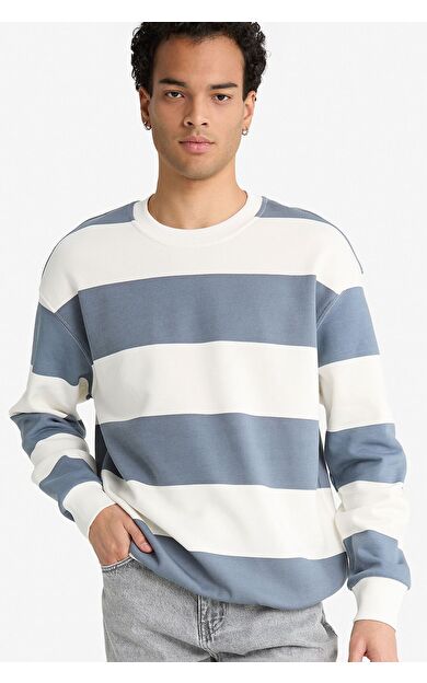 DeFacto Boxy Fit Bisiklet Yaka Çizgili Sweatshirt