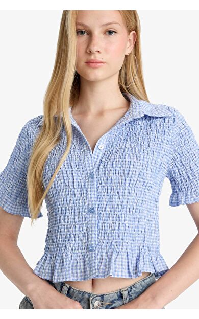 Coool Fitted Gömlek Yaka Dokulu Kısa Kollu Gömlek F4645AX25HSBE343