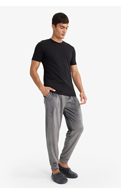 DeFacto Regular Fit Cepli Kadife Pijama Altı