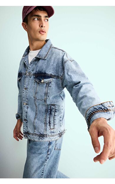 DeFacto Oversize Geniş Kalıp Düğmeli Denim Ceket F4737AX25AUNM39