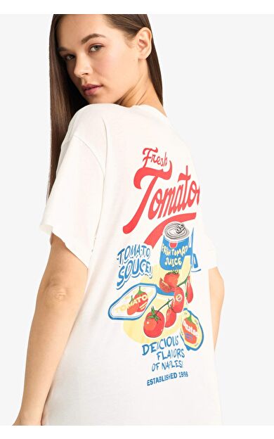 DeFacto Oversize Geniş Kalıp Bisiklet Yaka Baskılı Kısa Kollu Tişört F4743AX25SMWT32