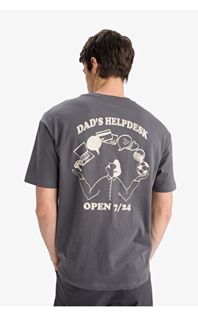 DeFacto Boxy Fit Bisiklet Yaka Sırt Baskılı Kısa Kollu Tişört F4751AX25SMAR110