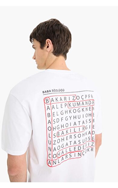 DeFacto %100 Pamuk Boxy Fit Bisiklet Yaka Sırt Baskılı Kısa Kollu Tişört F4752AX25HSWT34