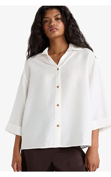 DeFacto Overshirt Fit Kaçık Yaka Uzun Kollu Gömlek F4767AX25AUER105