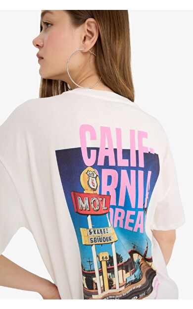 Coool Oversize Geniş Kalıp Bisiklet Yaka Baskılı Kısa Kollu Tişört F4789AX25SMWT32