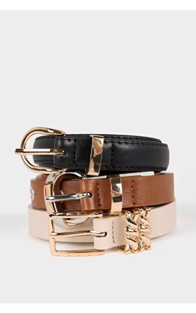 Kadın Oval Toka Suni Deri 3'lü Günlük Kemer