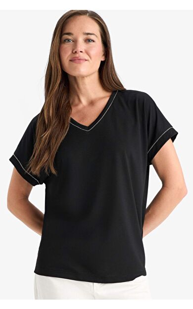 DeFacto V Yaka Basic Düz Kısa Kollu Tişört