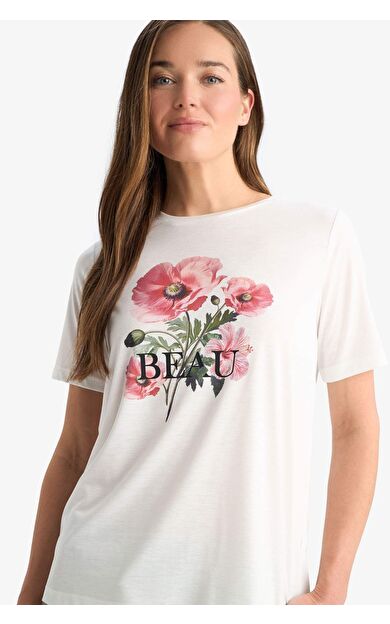 DeFacto Regular Fit Bisiklet Yaka Baskılı Kısa Kollu Tişört F4845AX25SMER105