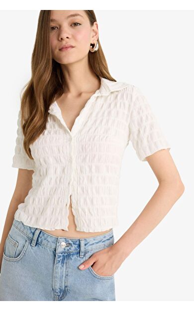 DeFacto Coool Fitted Dokulu Kısa Kollu Gömlek F4847AX25HSWT32