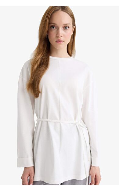 Loose Fit Bisiklet Yaka Uzun Kollu Tunik