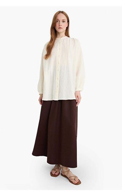 DeFacto Pilise Keten Karışımlı Maxi Etek