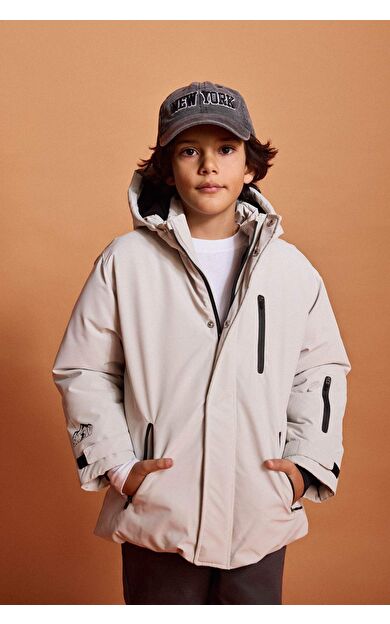 Erkek Çocuk Su İtici Kapüşonlu Polar Astarlı Mont