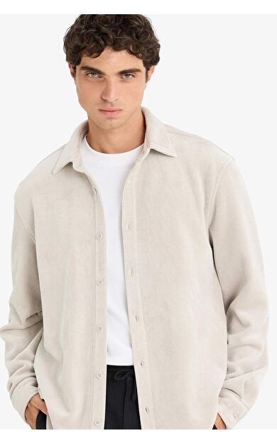 Regular Fit Polo Yaka Kadife Uzun Kollu Gömlek