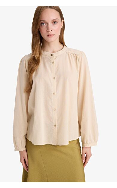 DeFacto Relax Fit Yuvarlak Yaka Vual Uzun Kollu Gömlek