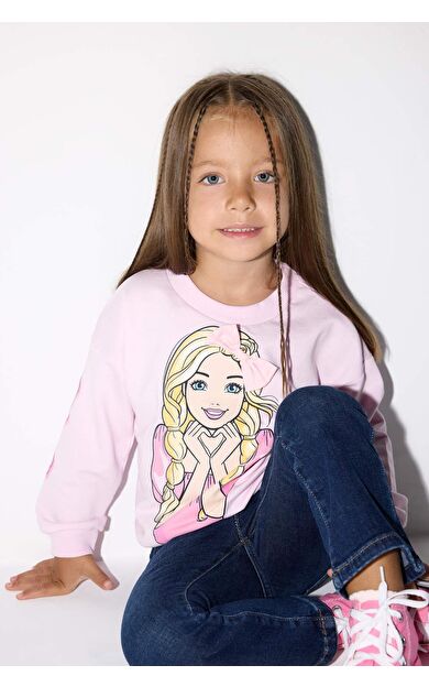 DeFacto Kız Bebek Barbie Bisiklet Yaka Sweatshirt