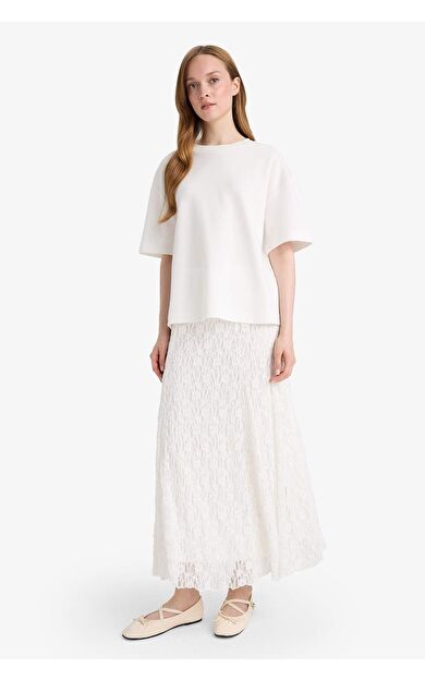 DeFacto Dantel Beyaz Maxi Etek