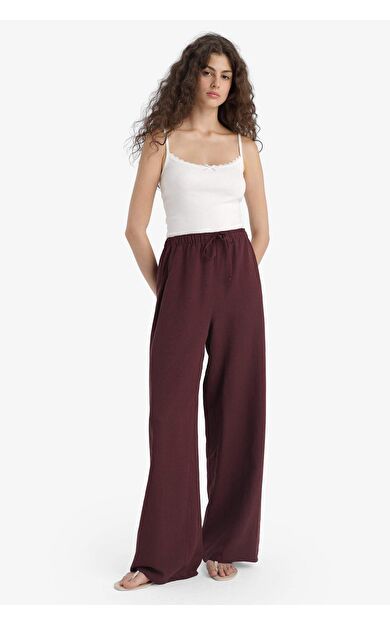 DeFacto Wide Leg Cepli Yüksek Bel Standart Boy Keten Karışımlı Pantolon F5024AX25SPBR285