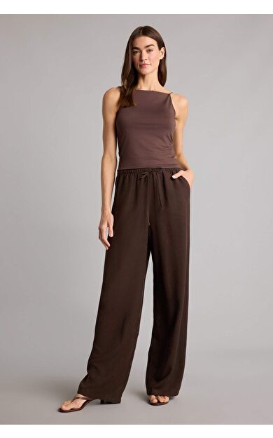 DeFacto Wıde Leg Cepli Yüksek Bel Standart Boy Keten Karışımlı Pantolon