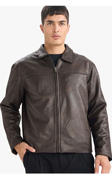 DeFacto Regular Fit Polo Yaka İç Cepli Süet Mont