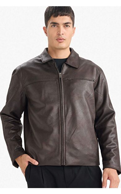 Regular Fit Polo Yaka İç Cepli Süet Mont