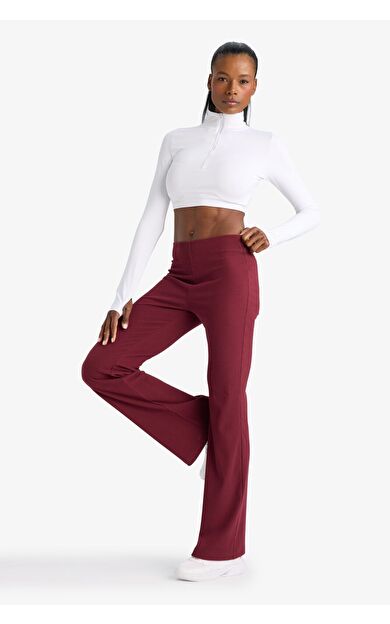 DeFacto DeFactoFit Flare Fit Toprlayıcı Yüksek Bel İspanyol Paça Standart Boy Ribana Sporcu Pantolon F5040AX25WNBR170