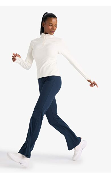 DeFactoFit Flare Fit Toprlayıcı Yüksek Bel İspanyol Paça Standart Boy Ribana Sporcu Pantolon F5040AX25WNNV165