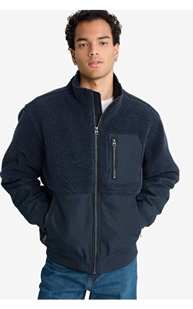 Regular Fit Triko Detaylı İç Cepli Pelüş Mont