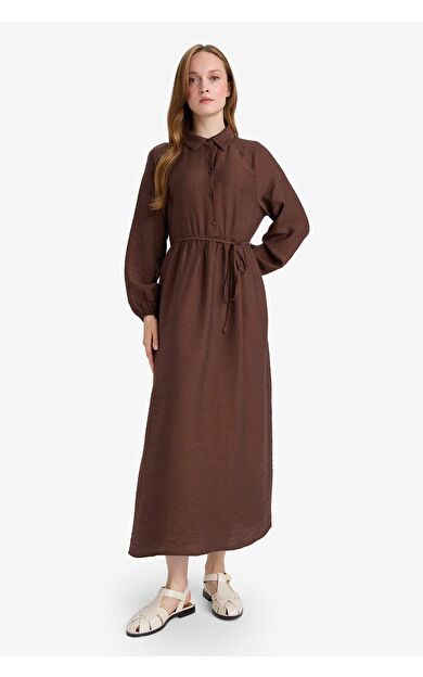 Relax Fit Hakim Yaka Uzun Kollu Elbise