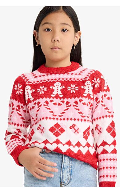 Kız Çocuk Desenli Triko Kazak