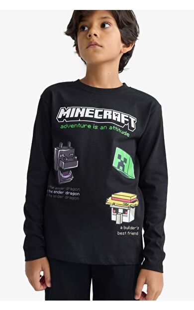 Erkek Çocuk Minecraft Regular Fit Bisiklet Yaka Uzun Kollu Tişört