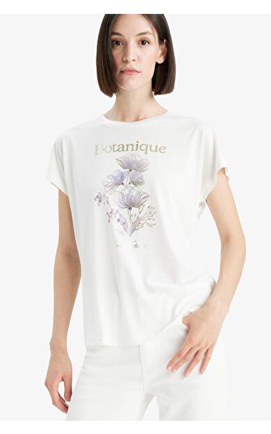 DeFacto Bisiklet Yaka Çiçekli Kısa Kollu Tişört F5098AX25SMER105