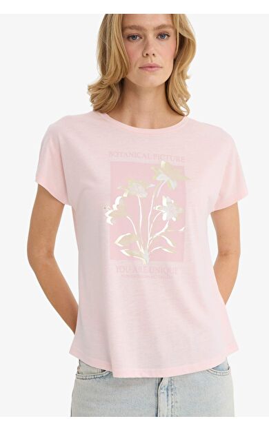 DeFacto Bisiklet Yaka Çiçekli Kısa Kollu Tişört F5099AX25AUPN364