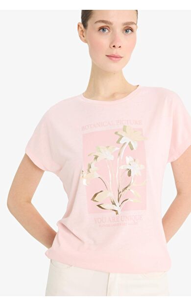 DeFacto Bisiklet Yaka Çiçekli Kısa Kollu Tişört F5099AX25SMPN364