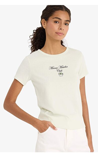 DeFacto Regular Fit Bisiklet Yaka Slogan Baskılı Ribana Kısa Kollu Tişört F5106AX25SMTR411