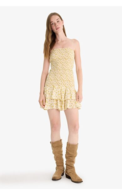 DeFacto Straplez Floral Kolsuz Mini Elbise