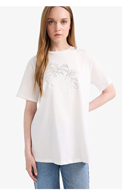 DeFacto Regular Fit Bisiklet Yaka Floral Kısa Kollu Tunik F5124AX25SMER105