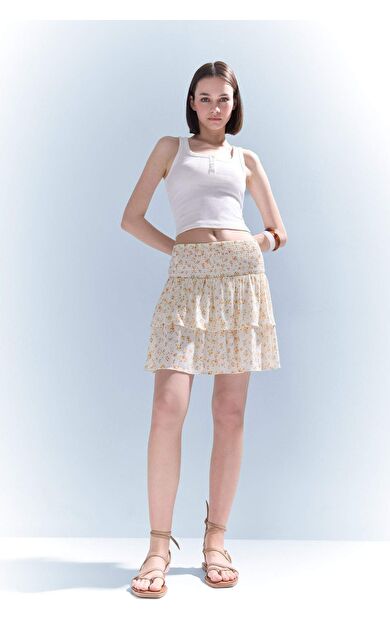 Coool A Kesim Floral Normal Bel Krinkıl Viskon Mini Etek