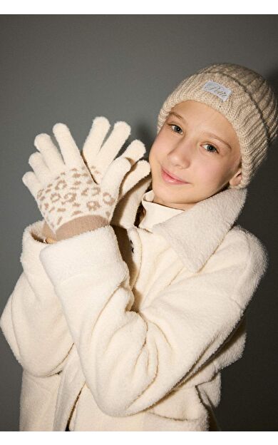 DeFacto Kız Çocuk Leopar Desenli Triko Eldiven