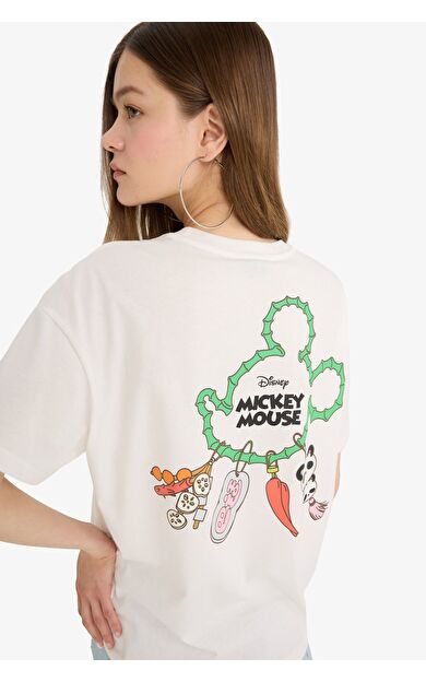 DeFacto Coool Disney Mickey &amp; Minnie Oversize Geniş Kalıp Baskılı Kısa Kollu Tişört