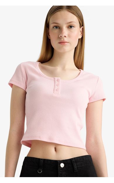 DeFacto Coool Fitted Yuvarlak Yaka Crop Fitilli Kaşkorse Kısa Kollu Tişört