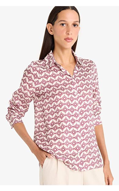 DeFacto Regular Fit Gömlek Yaka Deswnli Saten Uzun Kollu Gömlek