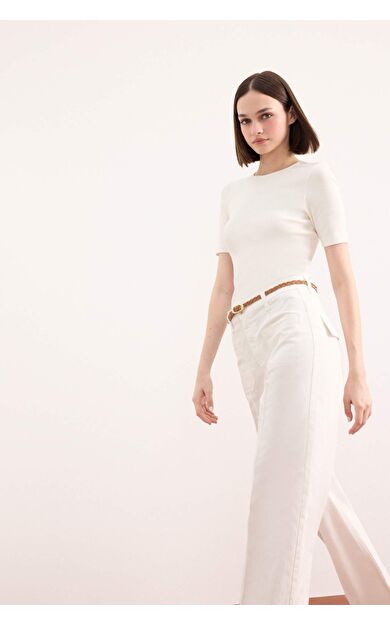 DeFacto Fitted Bisiklet Yaka Ribana Kısa Kollu Tişört F5194AX25SMWT32