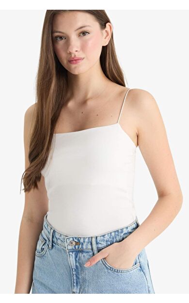 DeFacto Fitted Basic Düz Askılı Beyaz Atlet