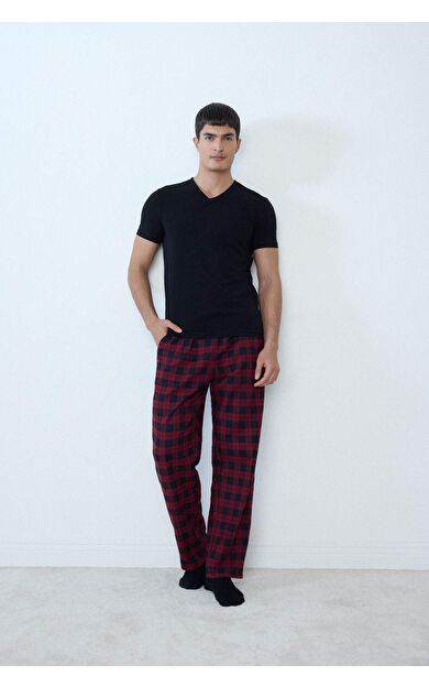 DeFacto Regular Fit Cepli Uzun Kareli Pijama Altı