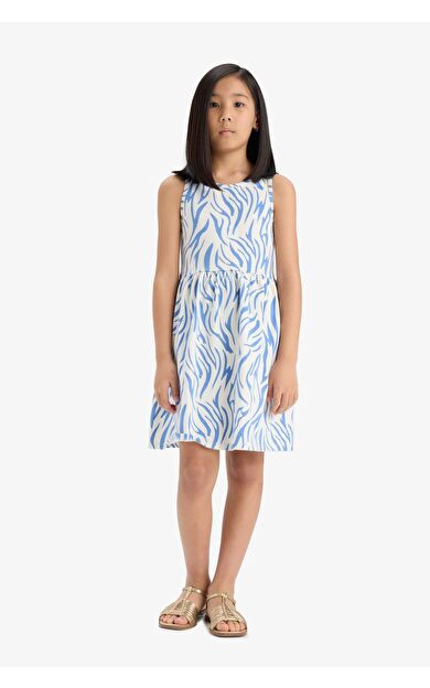 Kız Çocuk Desenli Kolsuz Elbise