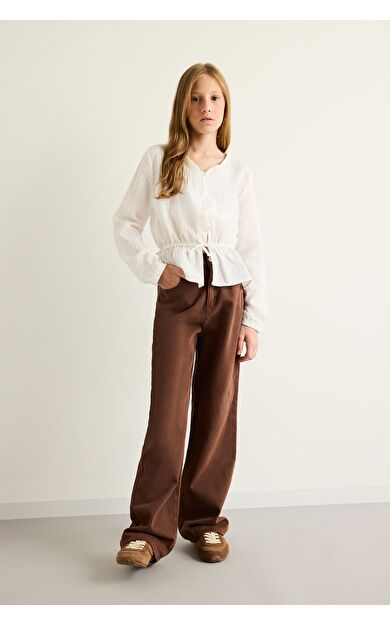 DeFacto Kız Çocuk 90's Wide Leg Geniş Paça Gabardin Pantolon