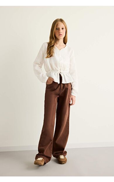 DeFacto Kız Çocuk 90's Wide Leg Geniş Paça Gabardin Pantolon