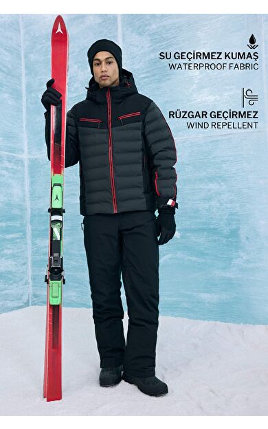 Defactofit Su İtici Regular Fit Kapüşonlu Fermuarlı Rüzgar Geçirmez Kayak Montu