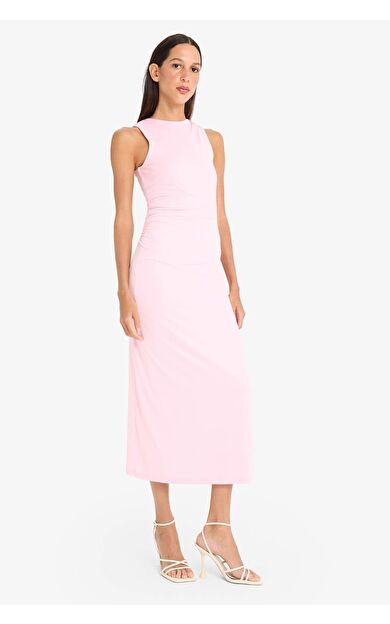 Bodycon Vücudu Saran Kayık Yaka Kısa Kollu Maxi Elbise