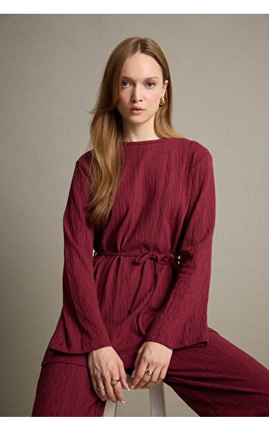 Regular Fit Bisiklet Yaka Bağlamalı Uzun Kollu Tunik